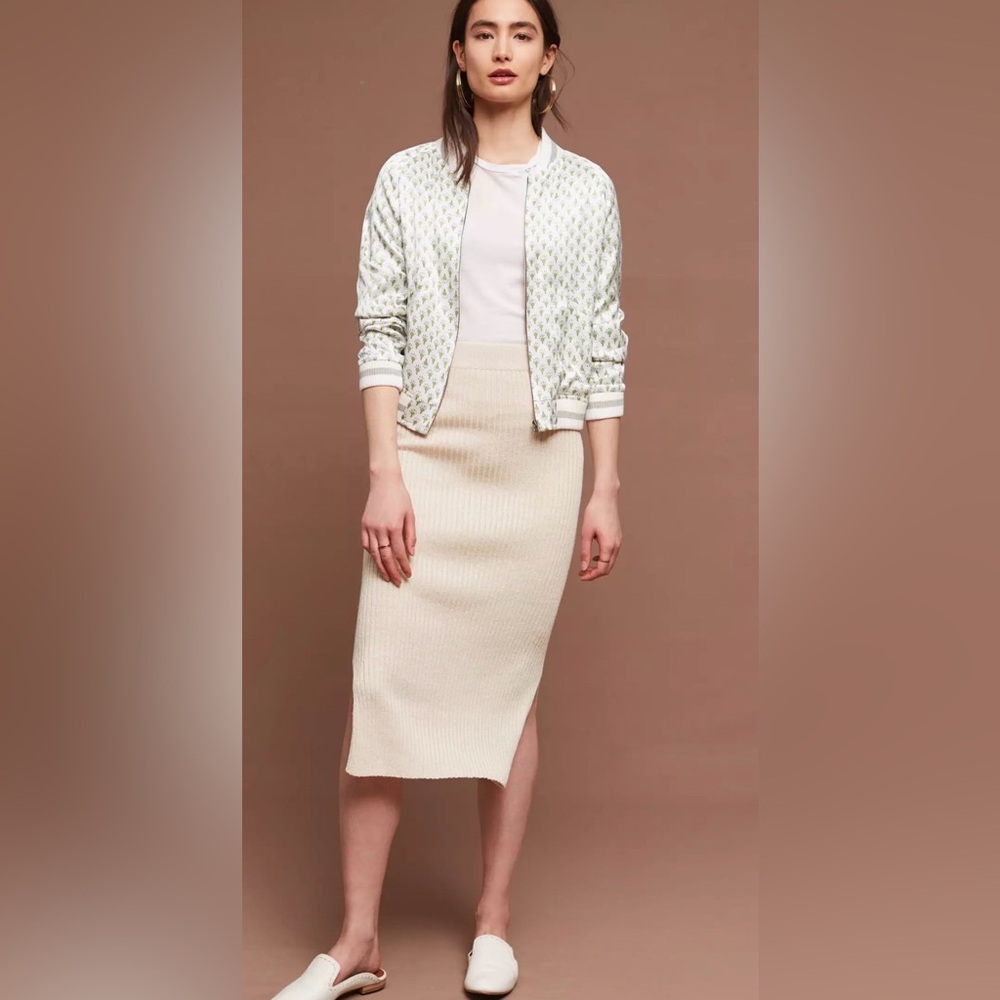 Anthropologie Quilted Bomber Jacket in Cream and Light Green